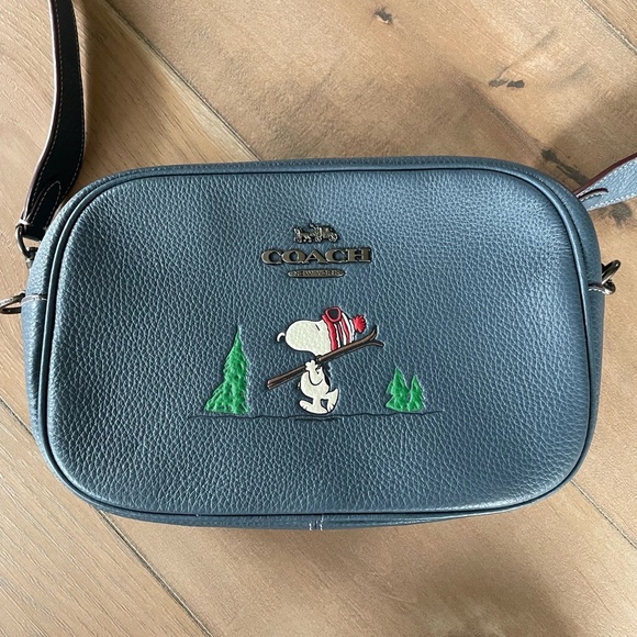 Coach Handbags - Coach X Peanuts Jaime Camera Bag with Snoopy Ski Motif, Blue Pebbled Leather